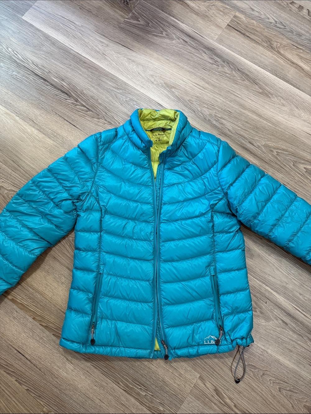 L.L. Bean Women’s Ultralight 850 Jacket Teal with Lime Lining